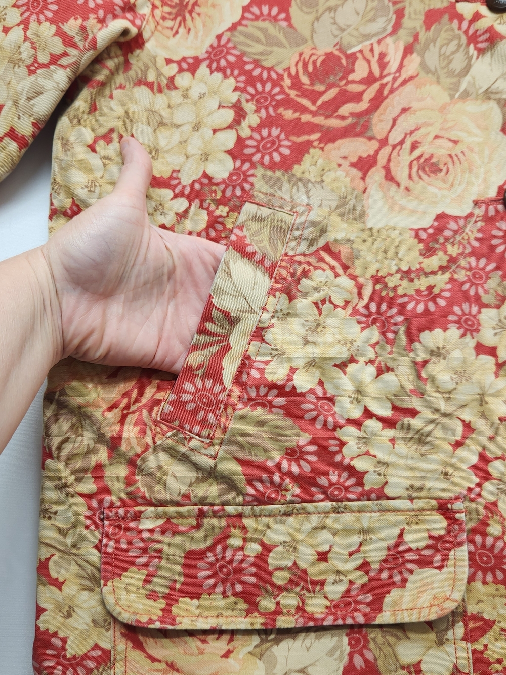 ⭐️Vintage 90s LL Bean Floral Canvas Barn Coat Lined Corduroy Large Rare Find - Picture 6 of 16